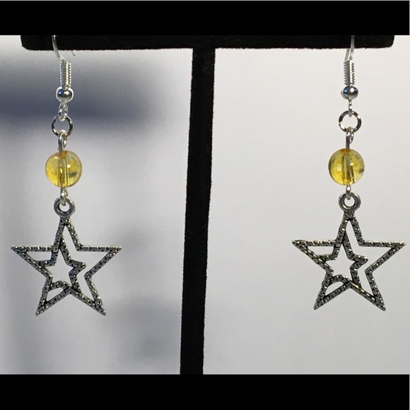 Yellow Citrine Silver Star Earrings - Picture 6 of 8